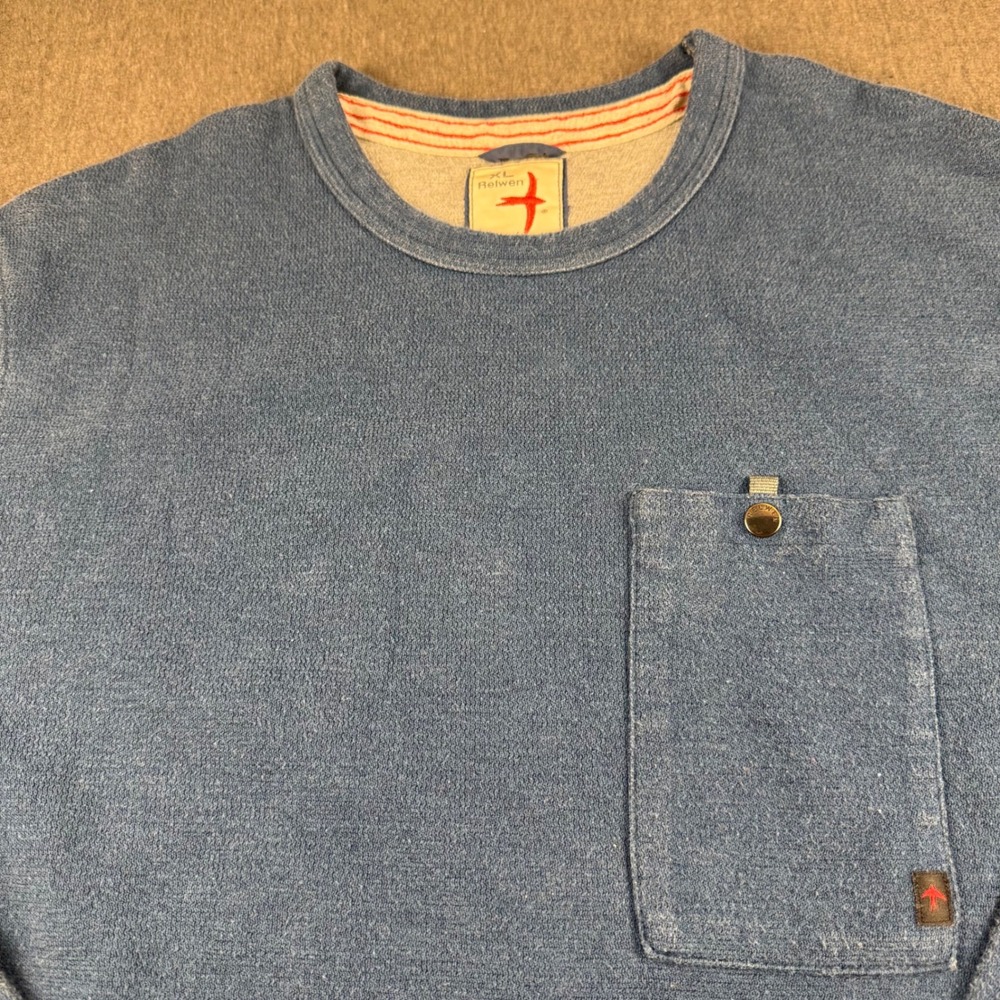 Relwen Mens XL Blue Textured Cotton‎ Long Sleeve Pocket Crewneck Sweatshirt